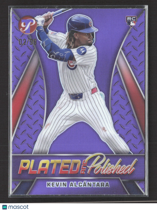 2025 Topps Pristine Plated and Polished Kevin Alcántara #PP-28 Purple RC 02/99