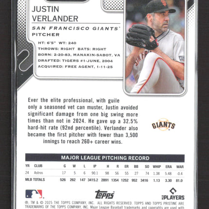 2025 Topps Pristine Justin Verlander #232 Teal 018/199