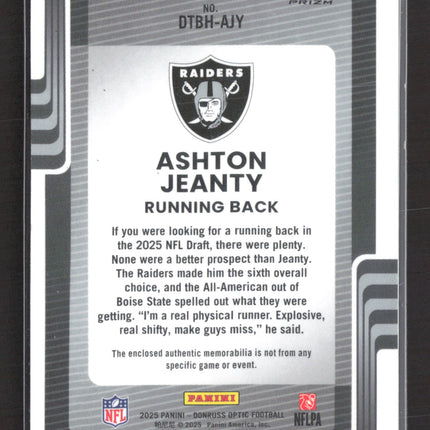 2025 Panini Donruss Optic Threads Prizm Ashton Jeanty #DTBH-AJY Blue RC Jersey