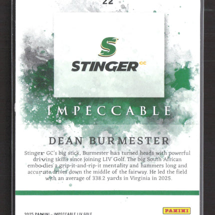 2025 Panini Impeccable LIV Golf Dean Burmester #22 14/25