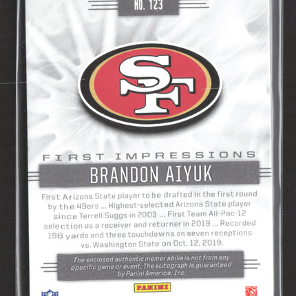 2020 Panini Illusions First Impressions Brandon Aiyuk #123 203/299 Jersey Auto