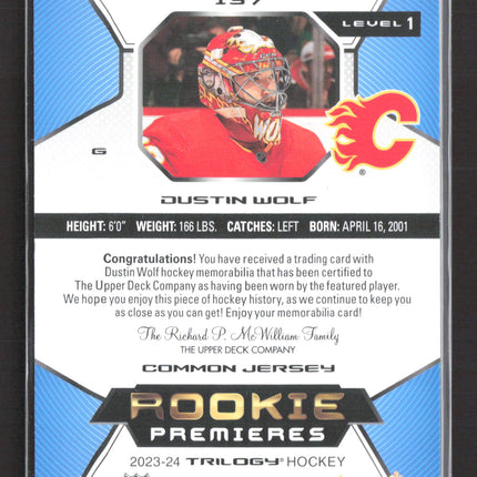 2024 Upper Deck Trilogy Rookie Premieres Dustin Wolf #137 Level 1 Jersey 119/499