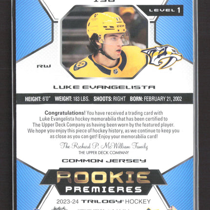 2024 Upper Deck Trilogy Rookie Premieres Luke Evangelista #136 Jersey 163/499