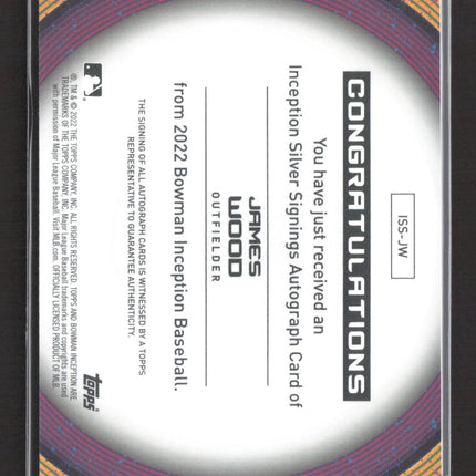 2022 Bowman Inception Baseball James Wood #ISS-JW Silver Signings Auto /100