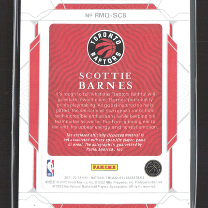 2021 National Treasures Scottie Barnes #RMQ-SCB Rookie Patch RC 10/99 Auto