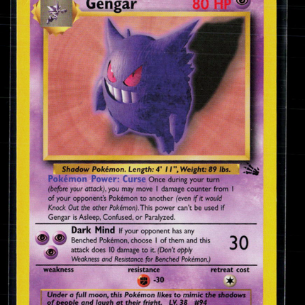 Pokemon 1999 Fossil Gengar #20/62