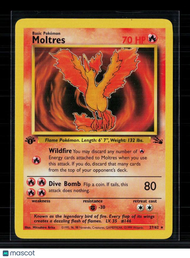 Pokemon 1999 Fossil Moltres 1st Edition #27/62