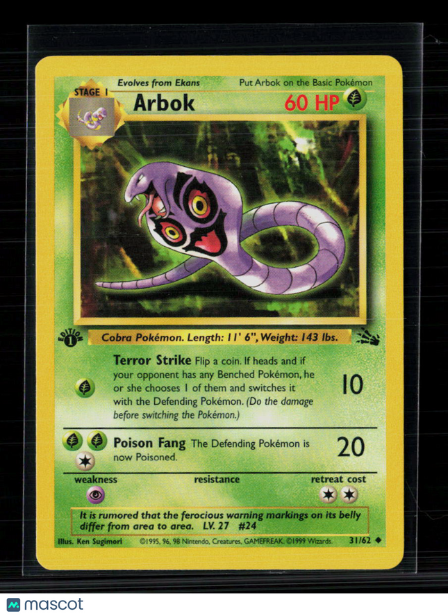 Pokemon 1999 Fossil Arbok 1st Edition #31/62