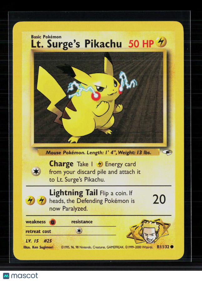 Pokemon 2000 Gym Heroes LT. Surge's Pikachu #81/132