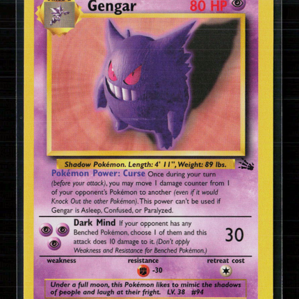 Pokemon 1999 Fossil Gengar #20/62