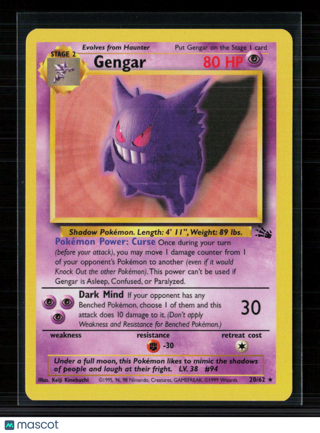 Pokemon 1999 Fossil Gengar #20/62