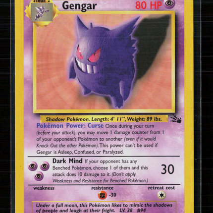 Pokemon 1999 Fossil Gengar #20/62