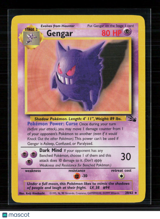 Pokemon 1999 Fossil Gengar #20/62