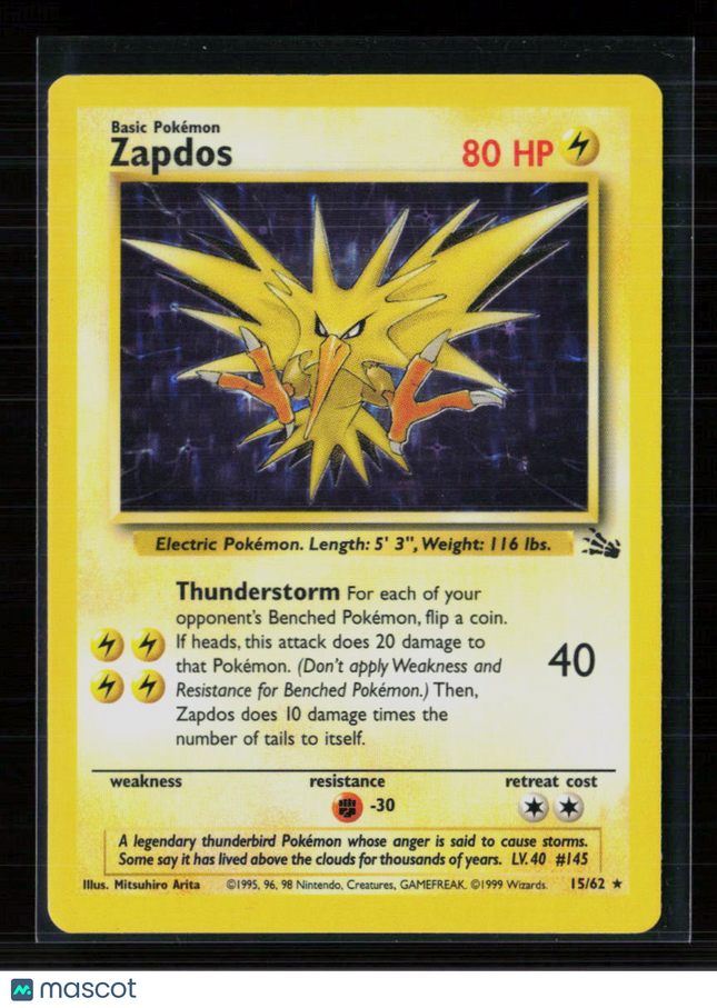 Pokemon 1999 Fossil Zapdos #15/62
