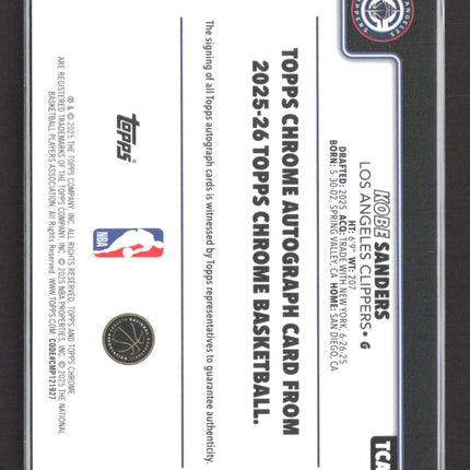 2025 Topps Chrome Basketball Kobe Sanders #TCAR-KS Green 26/99 RC Auto