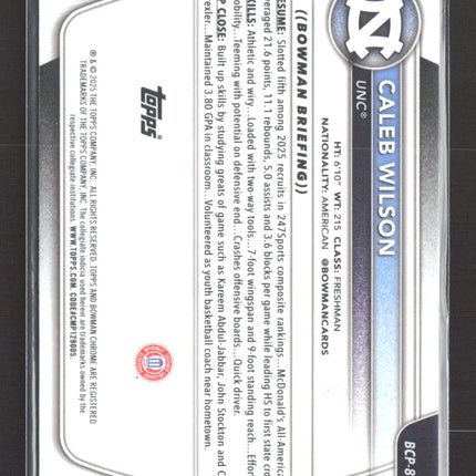 2025 Bowman Chrome University Caleb Wilson #BCP-83 Purple Mojo Refractor /299