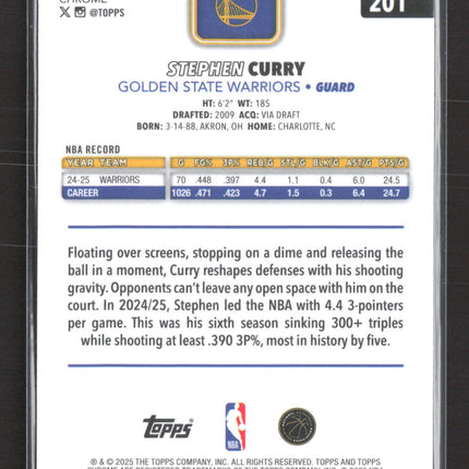 2025 Topps Chrome Stephen Curry #201 Red White Blue