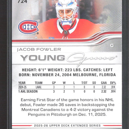 2026 Upper Deck Extended Series Young Guns Jacob Fowler #724