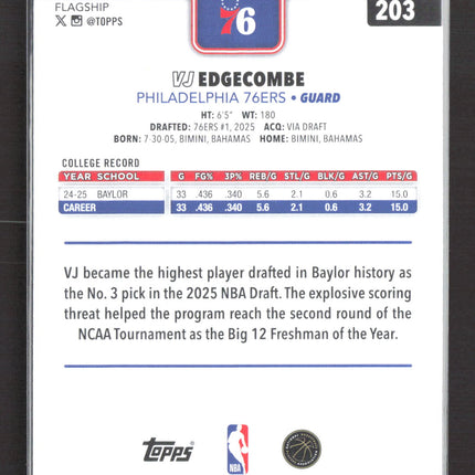 2025 Topps Flagship VJ Edgecombe #203 RC Tip Off