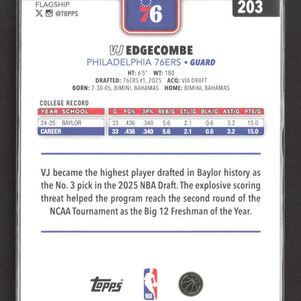 2025 Topps Flagship VJ Edgecombe #203 Confetti RC