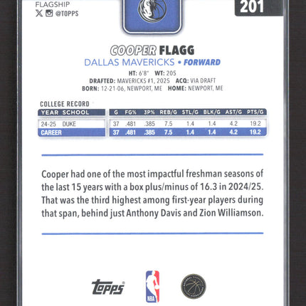 2025 Topps Flagship Cooper Flagg #201 RC