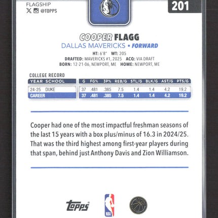 2025 Topps Flagship Cooper Flagg #201 RC