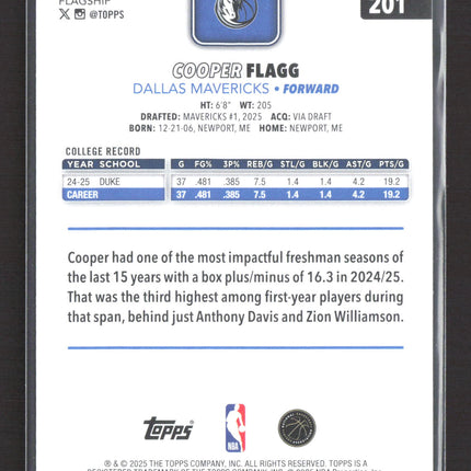 2025 Topps Flagship Cooper Flagg #201 RC
