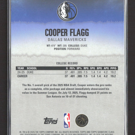 2026 Topps Signature Class Cooper Flagg #101 RC