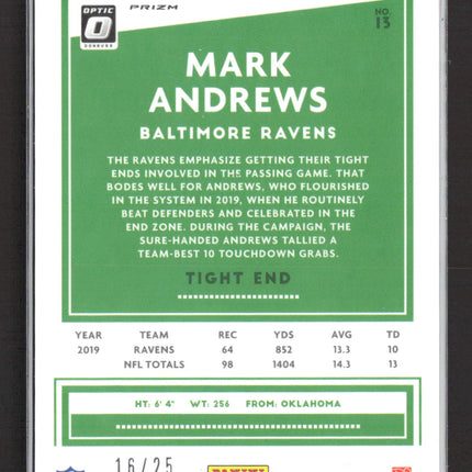 2020 Panini Donruss Optic Prizm Mark Andrews #13 Black Pandora 16/25