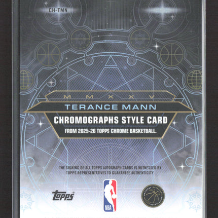 2025 Topps Chrome Basketball Chromographs Terance Mann #CH-TMN Green 78/99 Auto