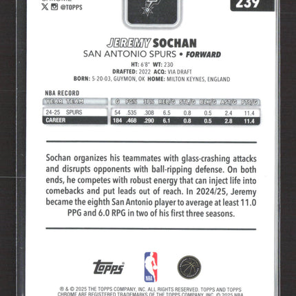 2025 Topps Chrome Jeremy Sochan #239 Black Pulsar 04/10