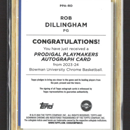 2023 Bowman University Chrome Rob Dillingham #PPA-RD Prodigal Playmakers Auto