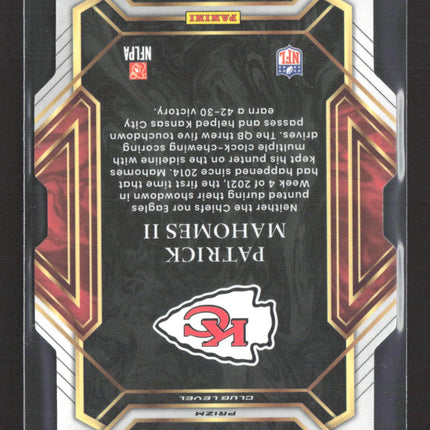 2022 Panini Select Club Level Patrick Mahomes II #202 Yellow Green Die Cut