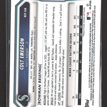 2024 Bowman Chrome Colt Emerson #BCP-108 Blue Sapphire Sapphire Refractor