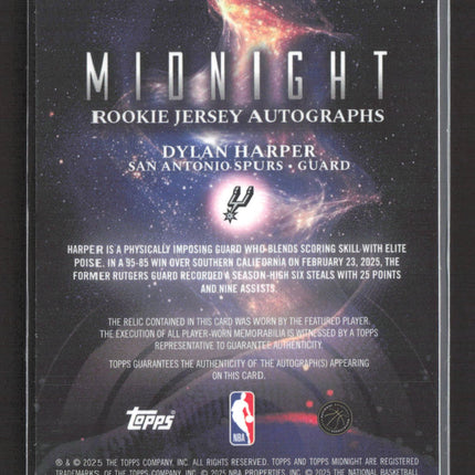 2025 Topps Midnight Dylan Harper #RJA-DH Rookie Jersey RC Auto /199