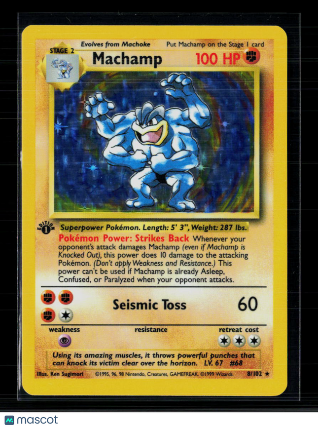 Pokemon 1999 Base Set Machamp 1st Edition #8/102