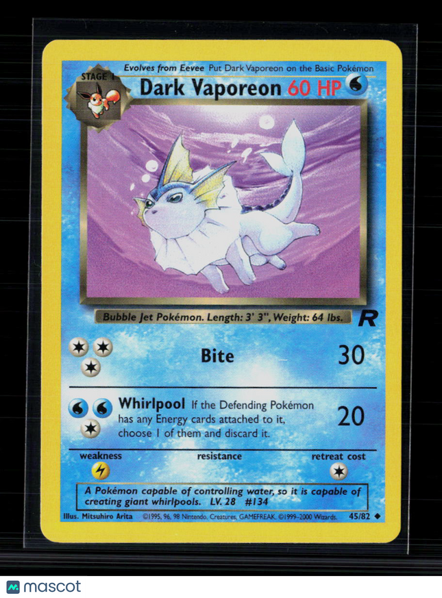 Pokemon 2000 Team Rocket Dark Vaporeon #45/82