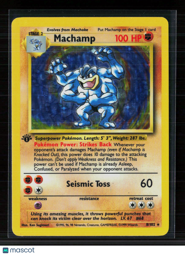Pokemon 1999 Base Set Machamp 1st Edition #8/102