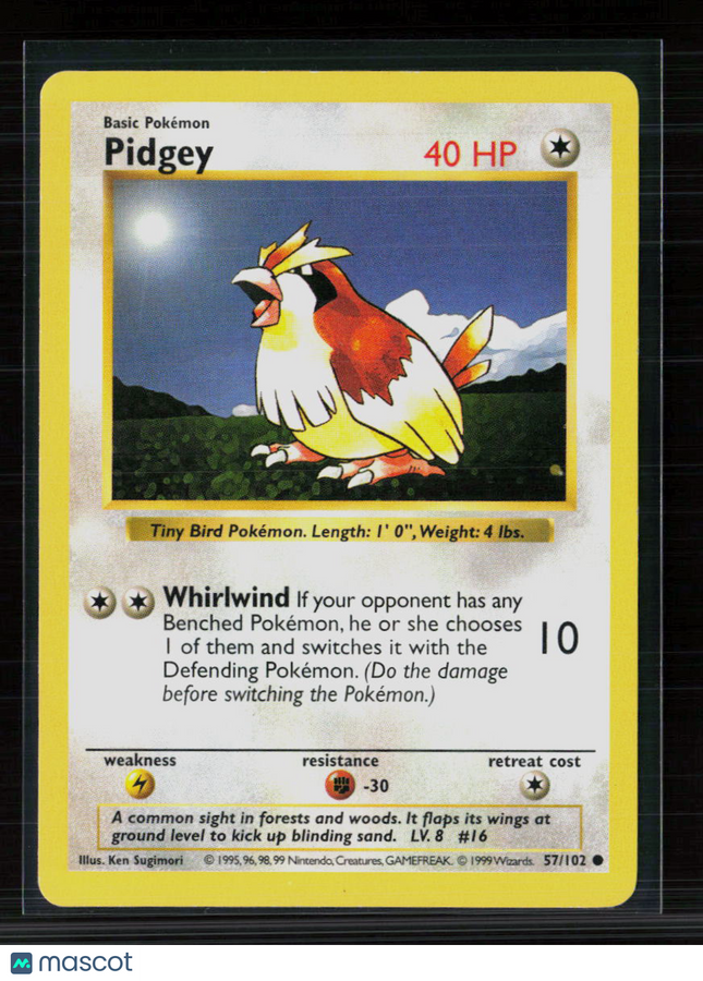 Pokemon 1999 Base Set Pidgey #57/102 Shadowless