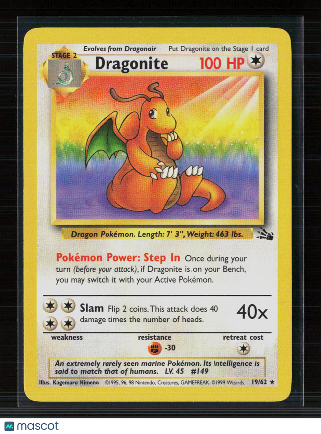 Pokemon 1999 Fossil Dragonite #19/62