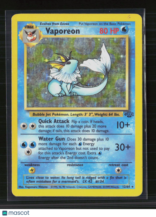 Pokemon 1999 Jungle Vaporeon #12/64