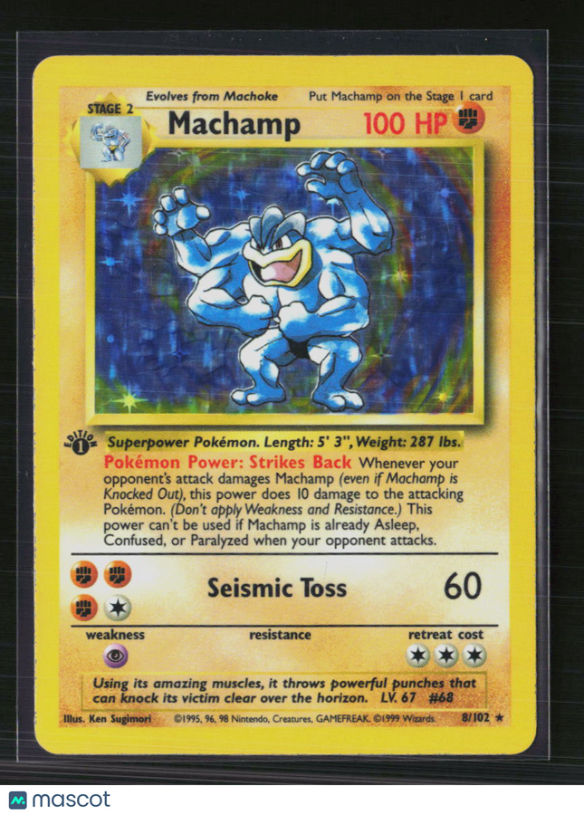 Pokemon 1999 Base Set Machamp 1st Edition #8/102