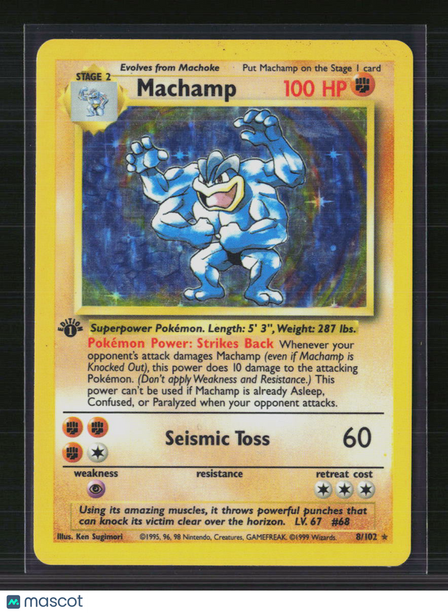 Pokemon 1999 Base Set Machamp 1st Edition #8/102