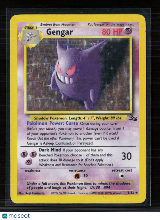 Pokemon 1999 Fossil Gengar #5/62
