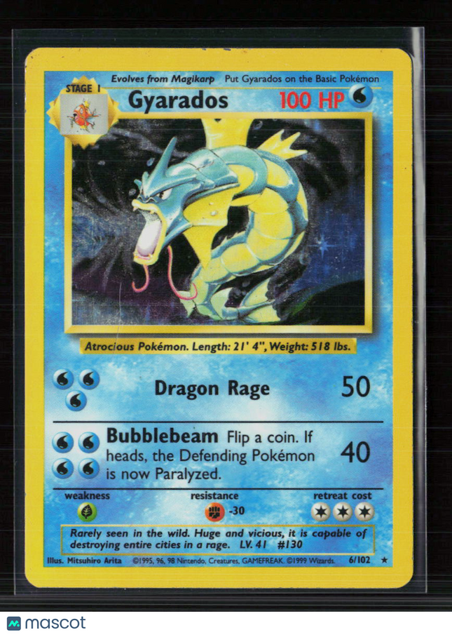 Pokemon 1999 Base Set Gyarados #6/102