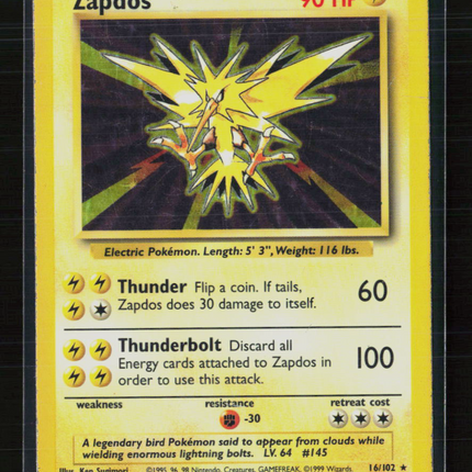 Pokemon 1999 Base Set Zapdos #16/102