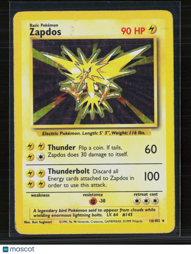 Pokemon 1999 Base Set Zapdos #16/102