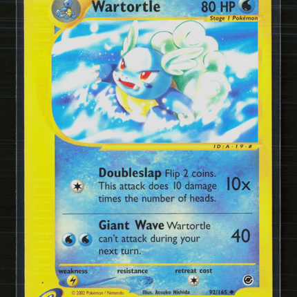 Pokemon 2002 Expedition Base Set Wartortle #92/165