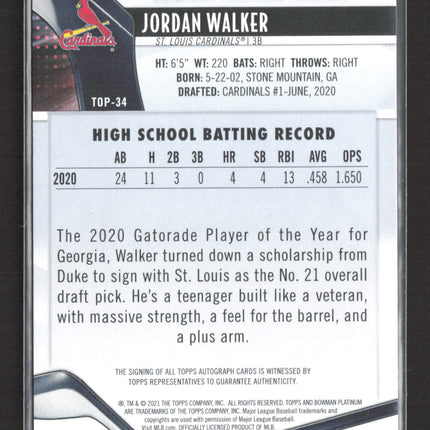 2021 Topps Bowman Platinum Jordan Walker #TOP-34 Auto