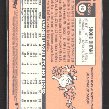 2018 Topps Heritage Shohei Ohtani #600 RC